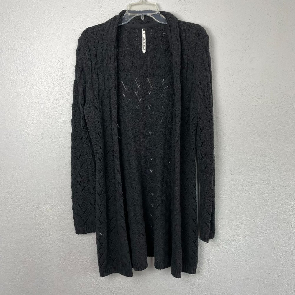 Leo & Nicole Women's Black Long Sleeve Open Front Knit Cardigan Sweater - Size M